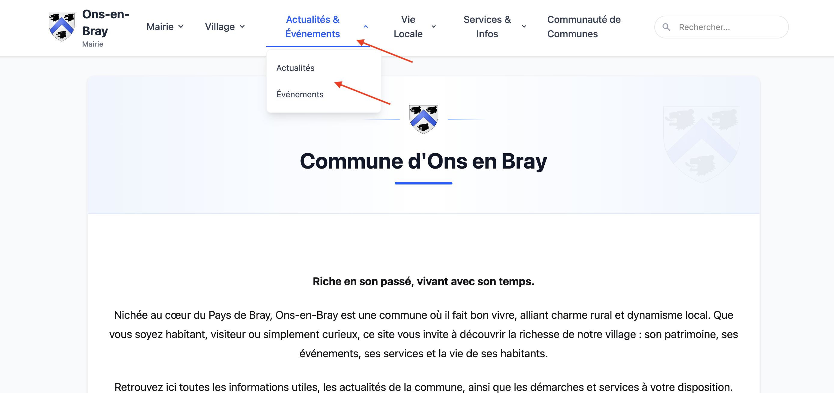 Menu évènements et actualités